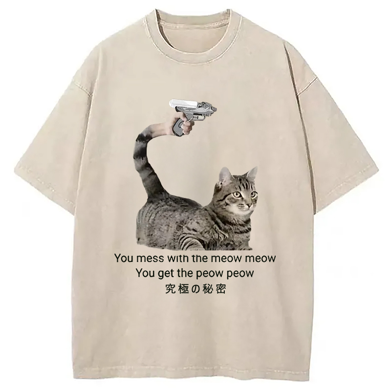 Modecanvas Cat's Secret Weapon Washed T-Shirt-modecanvas