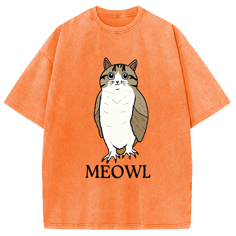 Modecanvas Meowl Meme DTG Printing Washed T-Shirt