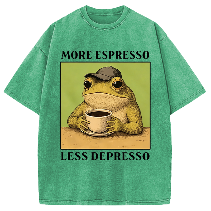 Modecanvas Frog Drinking Coffee Funny DTG Printing Washed T-Shirt