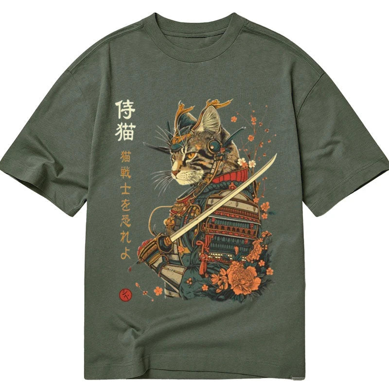 Modecanvas Cat Samurai Japanese Art DTG Printing Classic T-Shirt-modecanvas