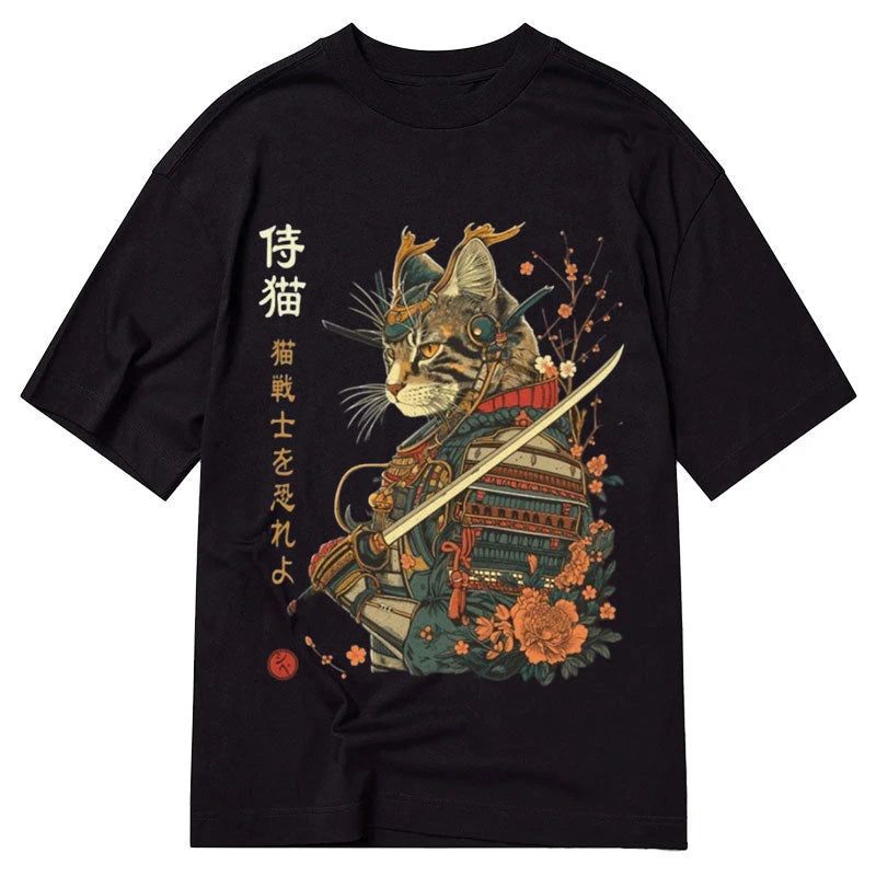 Modecanvas Cat Samurai Japanese Art DTG Printing Classic T-Shirt-modecanvas