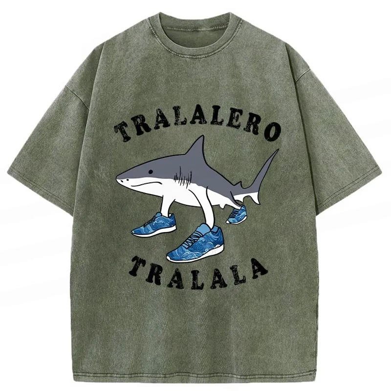 Modecanvas Tralalero Tralala Funny Washed T-Shirt-modecanvas