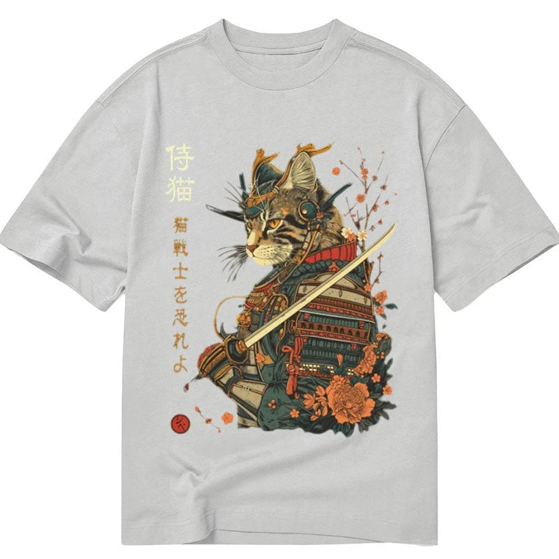 Modecanvas Cat Samurai Japanese Art DTG Printing Classic T-Shirt-modecanvas