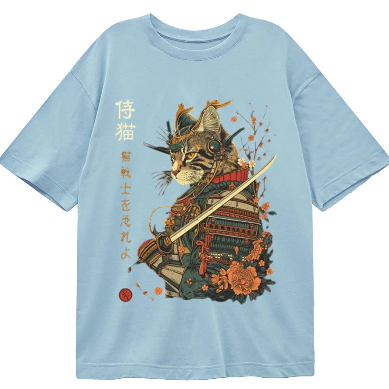 Modecanvas Cat Samurai Japanese Art DTG Printing Classic T-Shirt-modecanvas
