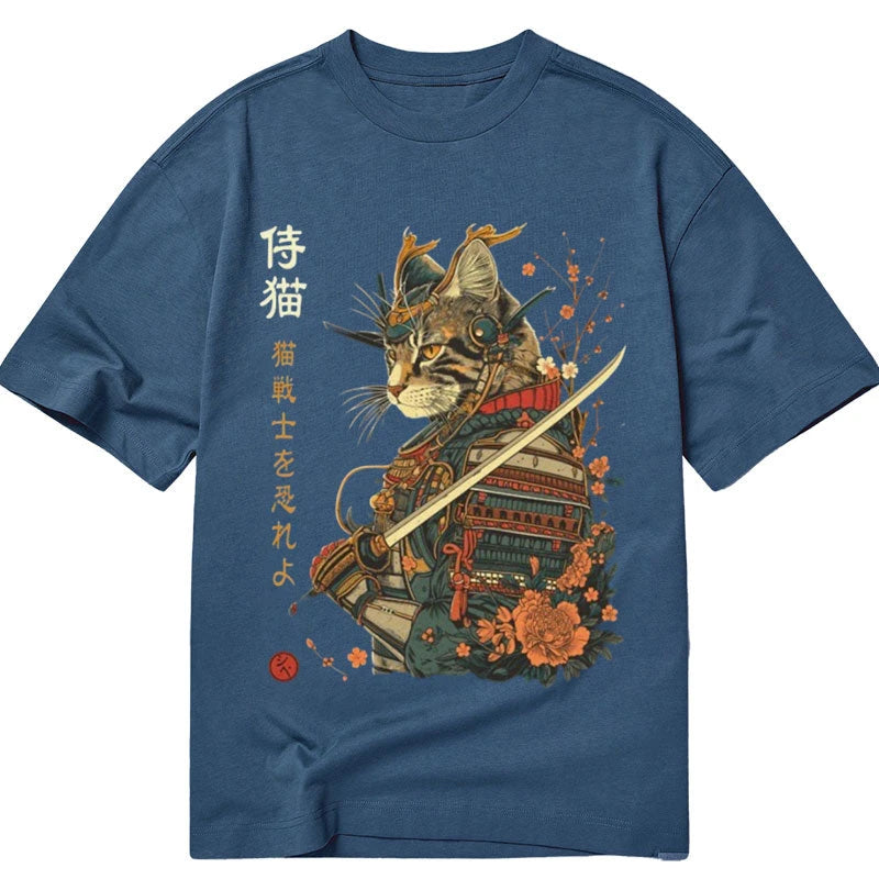 Modecanvas Cat Samurai Japanese Art DTG Printing Classic T-Shirt-modecanvas