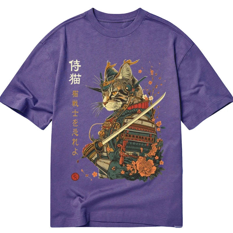 Modecanvas Cat Samurai Japanese Art DTG Printing Classic T-Shirt-modecanvas