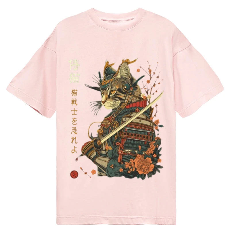 Modecanvas Cat Samurai Japanese Art DTG Printing Classic T-Shirt-modecanvas