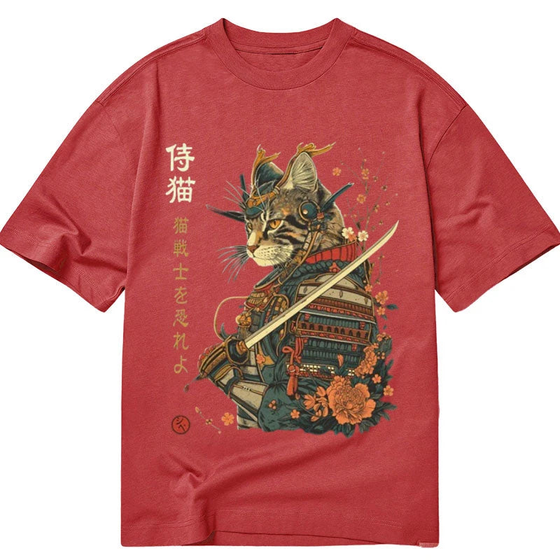 Modecanvas Cat Samurai Japanese Art DTG Printing Classic T-Shirt-modecanvas