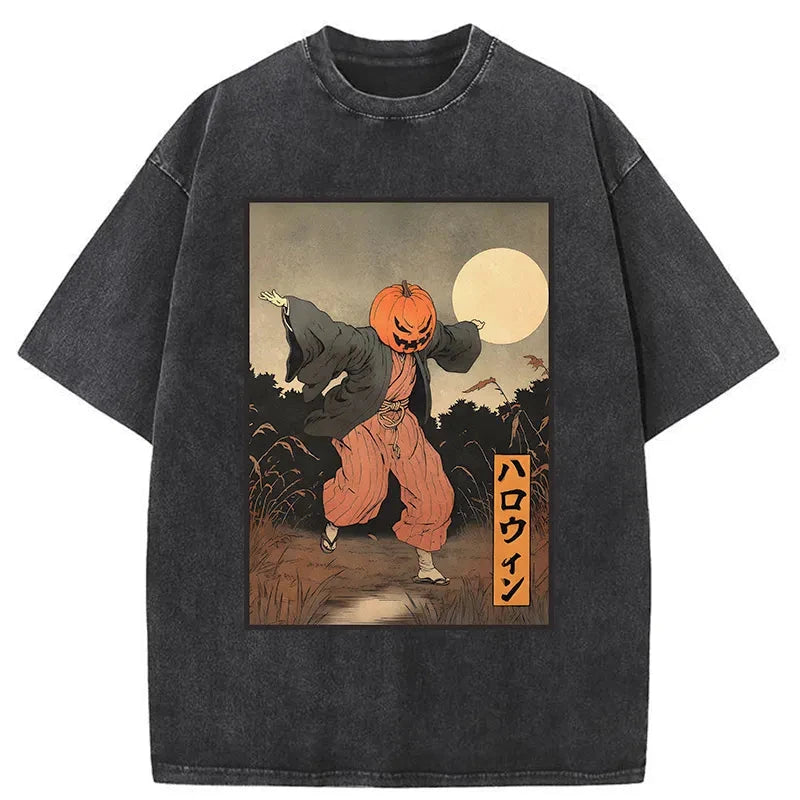 Modecanvas Japanese Pumpkin Monster Washed T-Shirt-modecanvas