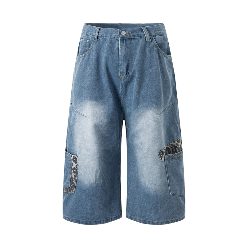 Modecanvas Leopard Cargo Denim Shorts