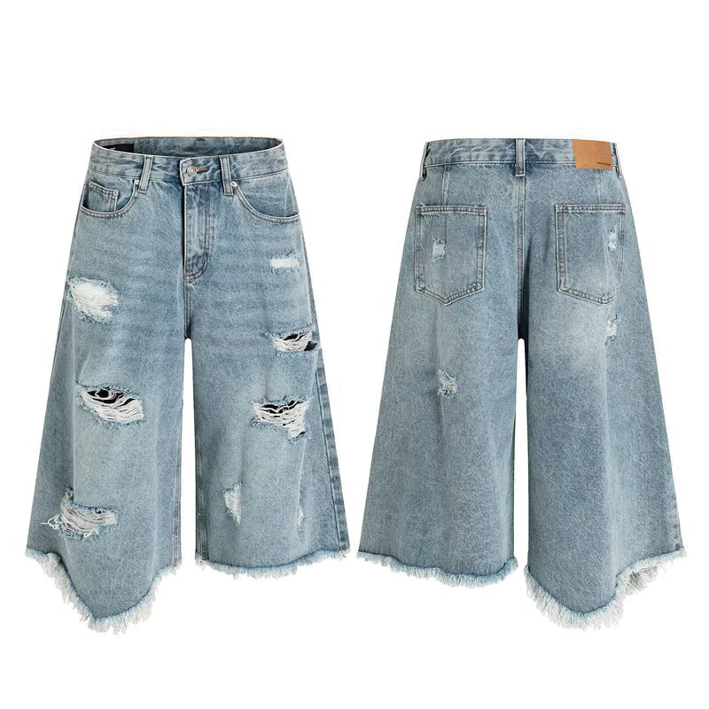 Modecanvas Jagged Wide Denim Shorts