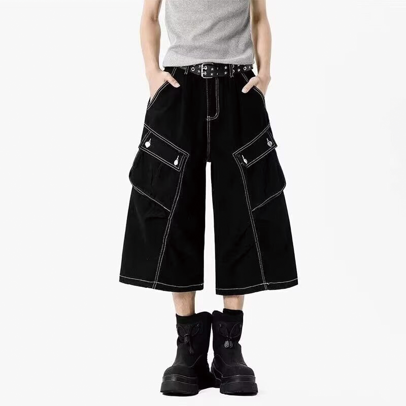 Modecanvas Black Cargo Denim Shorts