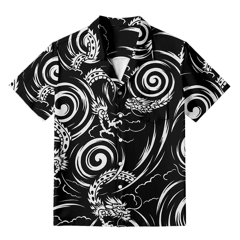 Modecanvas Japanese Black Dragon Hawaiian Shirt