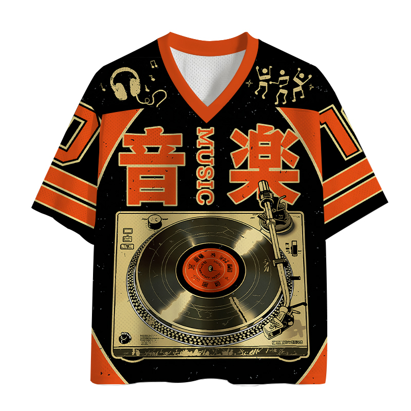 Modecanvas Retro Music Record Player Mesh Jersey-modecanvas