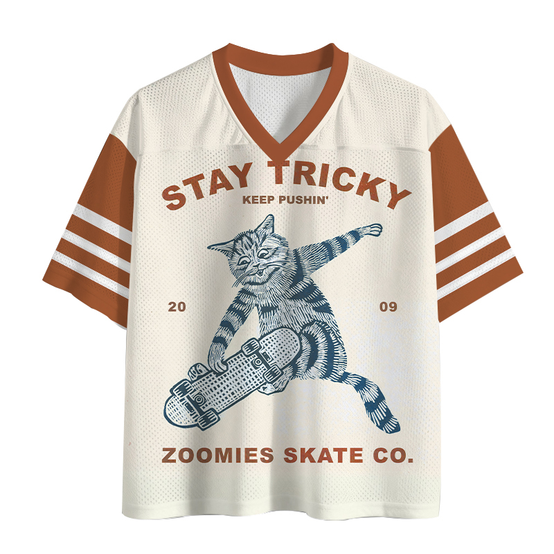 Modecanvas Stay Tricky Keep Pushin Cat Mesh Jersey-modecanvas