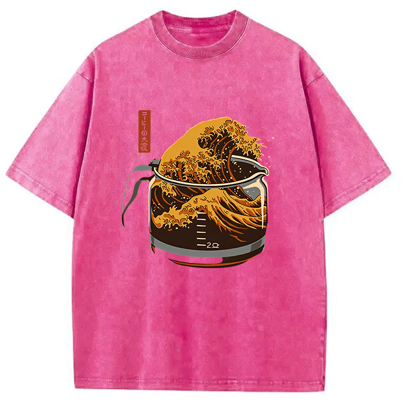 Modecanvas The Great Wave Off Coffee Japanese Washed T-Shirt-modecanvas