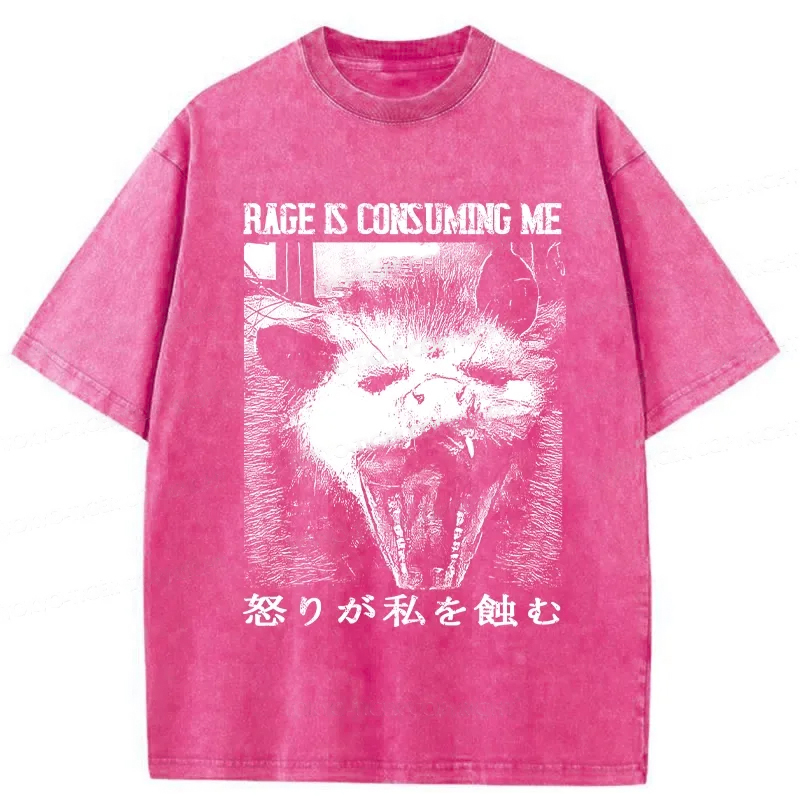 Modecanvas Rage Is Consuming Me Opossum Washed T-Shirt-modecanvas