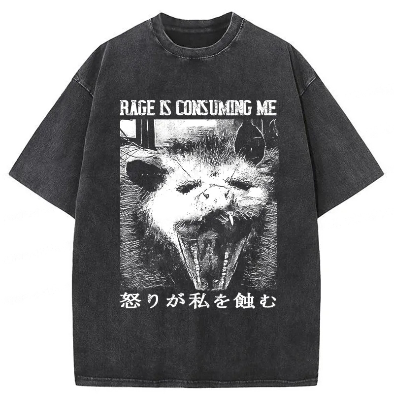 Modecanvas Rage Is Consuming Me Opossum Washed T-Shirt-modecanvas