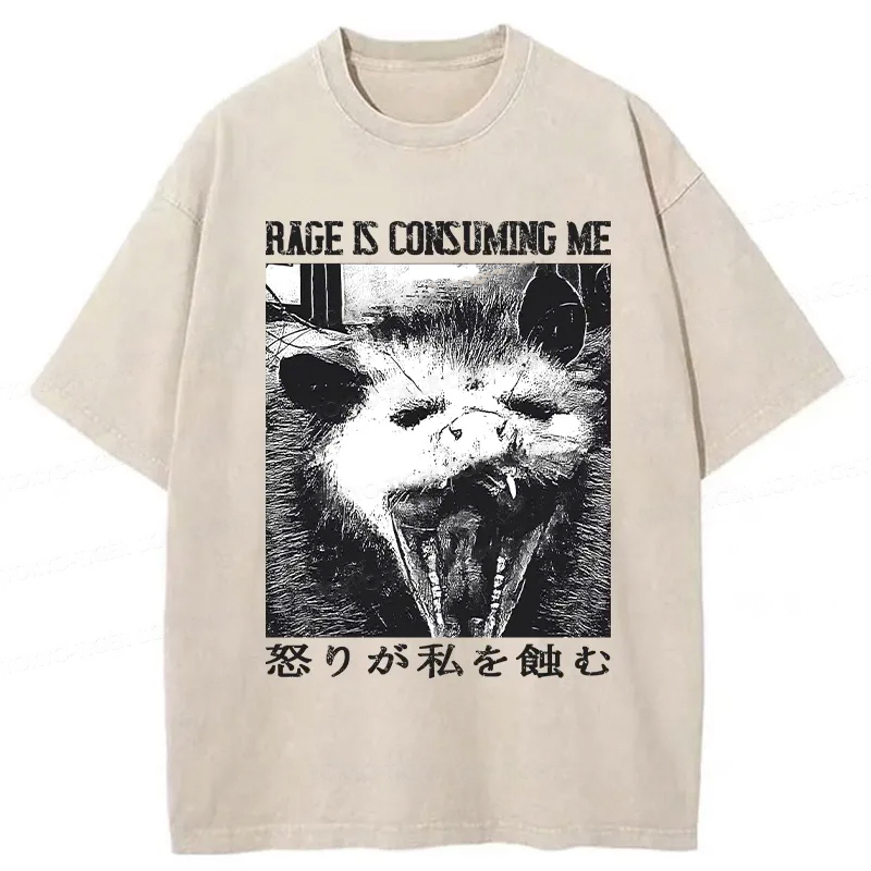 Modecanvas Rage Is Consuming Me Opossum Washed T-Shirt-modecanvas