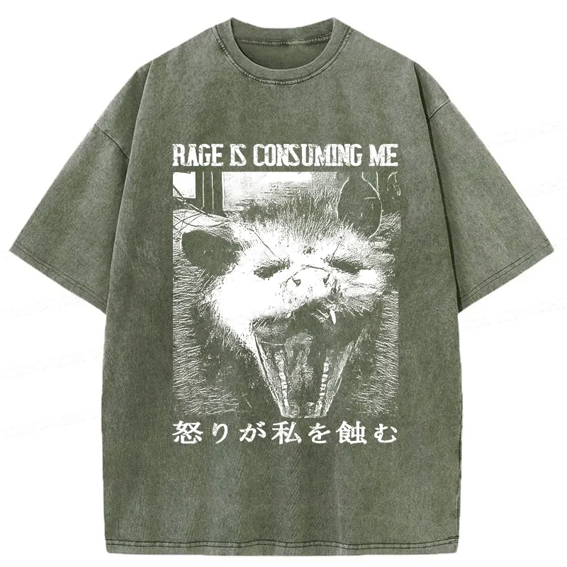 Modecanvas Rage Is Consuming Me Opossum Washed T-Shirt-modecanvas