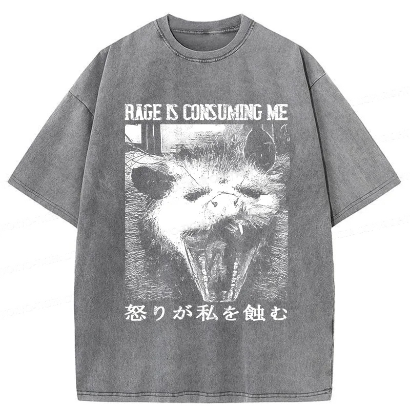 Modecanvas Rage Is Consuming Me Opossum Washed T-Shirt-modecanvas