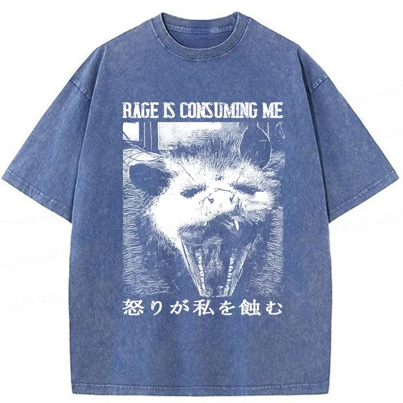 Modecanvas Rage Is Consuming Me Opossum Washed T-Shirt-modecanvas