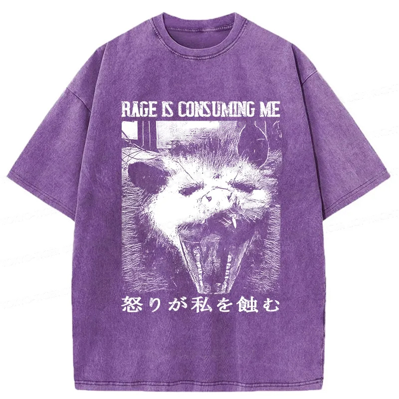 Modecanvas Rage Is Consuming Me Opossum Washed T-Shirt-modecanvas