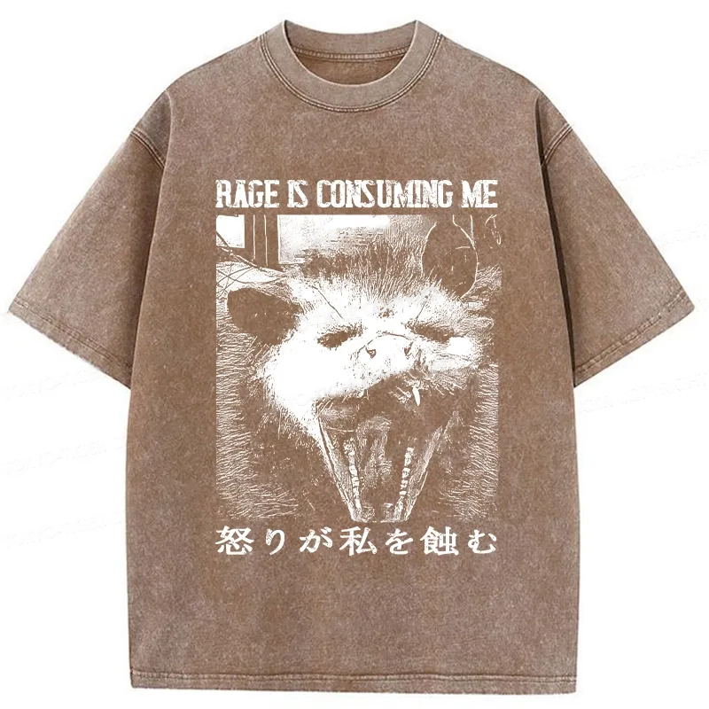 Modecanvas Rage Is Consuming Me Opossum Washed T-Shirt-modecanvas