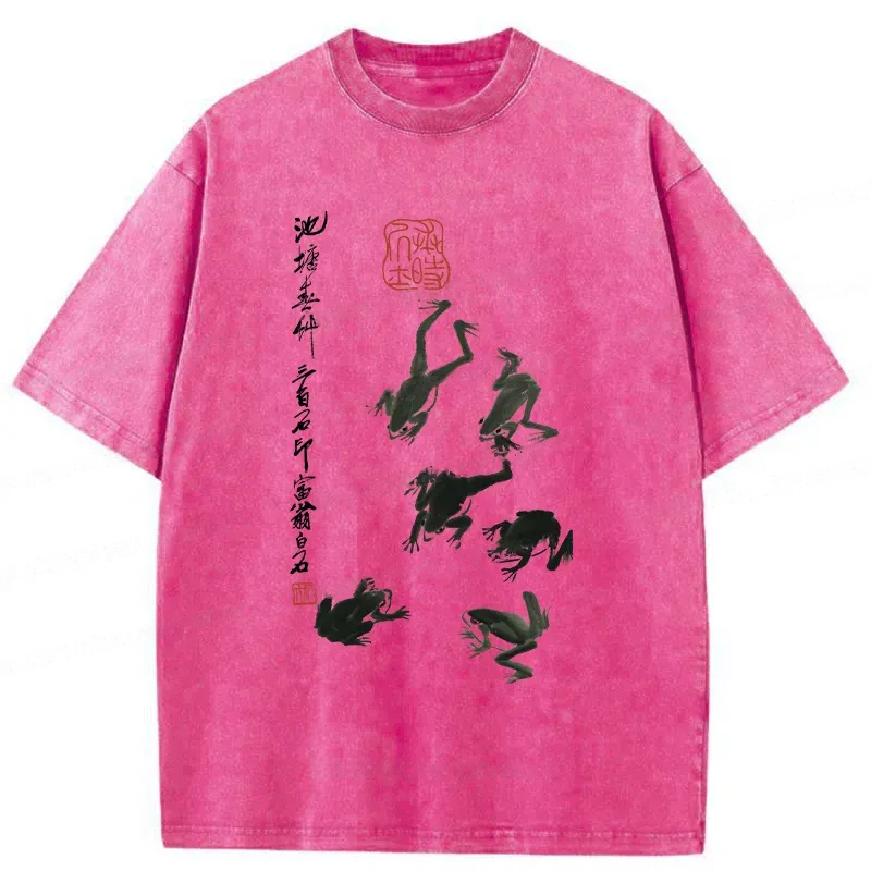 Modecanvas Retro Japan Frog Washed T-Shirt-modecanvas