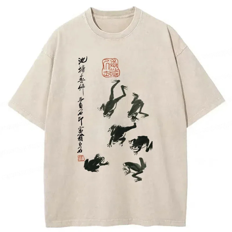 Modecanvas Retro Japan Frog Washed T-Shirt-modecanvas