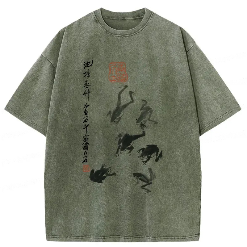 Modecanvas Retro Japan Frog Washed T-Shirt-modecanvas