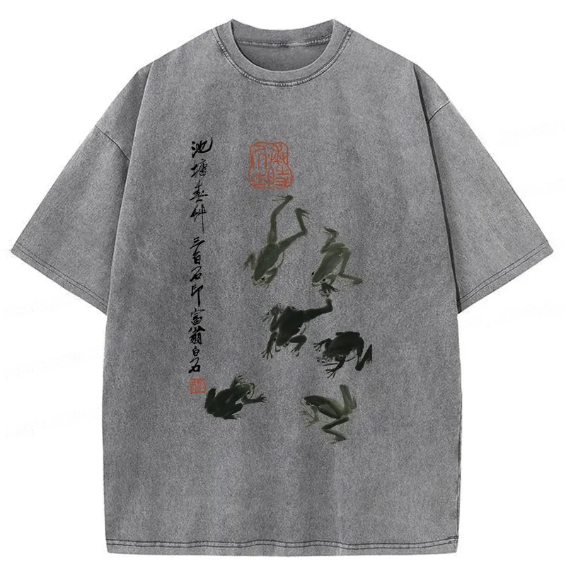 Modecanvas Retro Japan Frog Washed T-Shirt-modecanvas