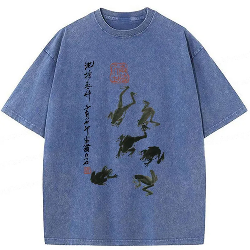 Modecanvas Retro Japan Frog Washed T-Shirt-modecanvas