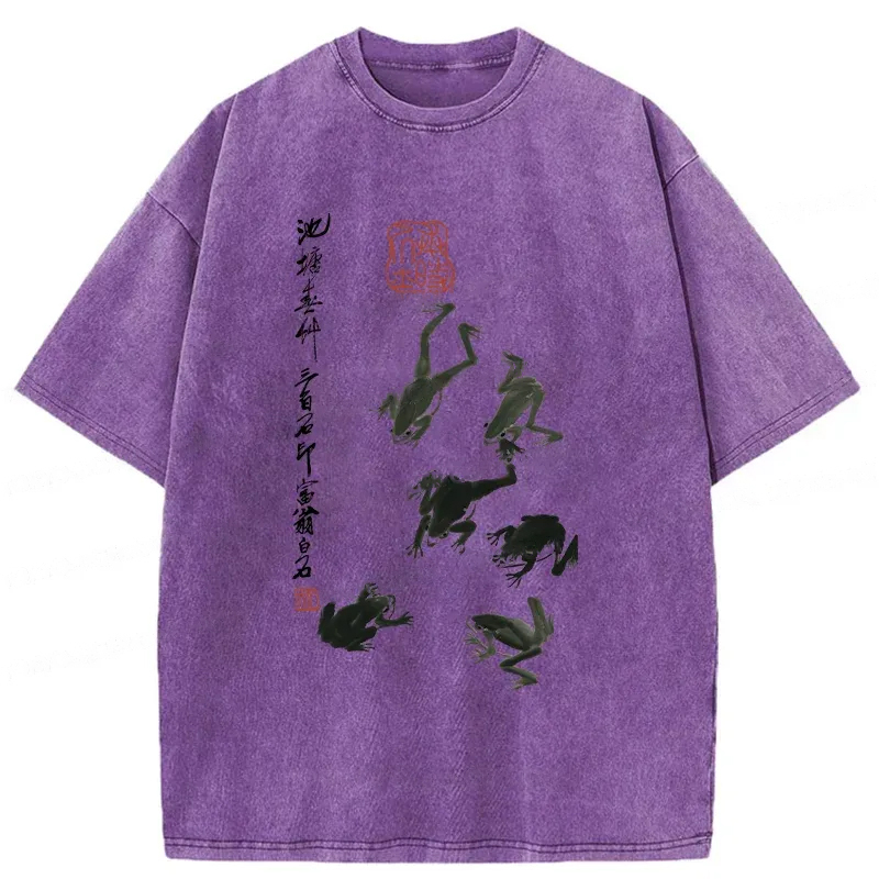 Modecanvas Retro Japan Frog Washed T-Shirt-modecanvas