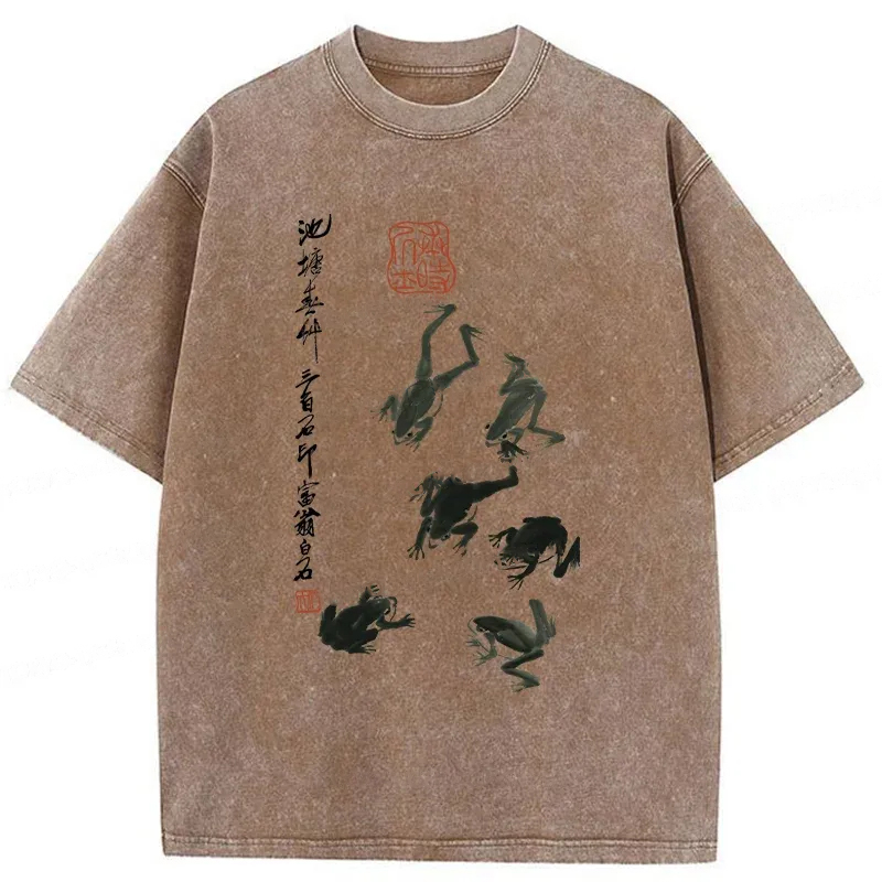 Modecanvas Retro Japan Frog Washed T-Shirt-modecanvas
