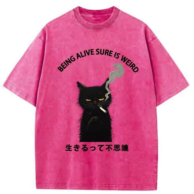 Modecanvas Being Alive Sure Is Weird Washed T-Shirt-modecanvas