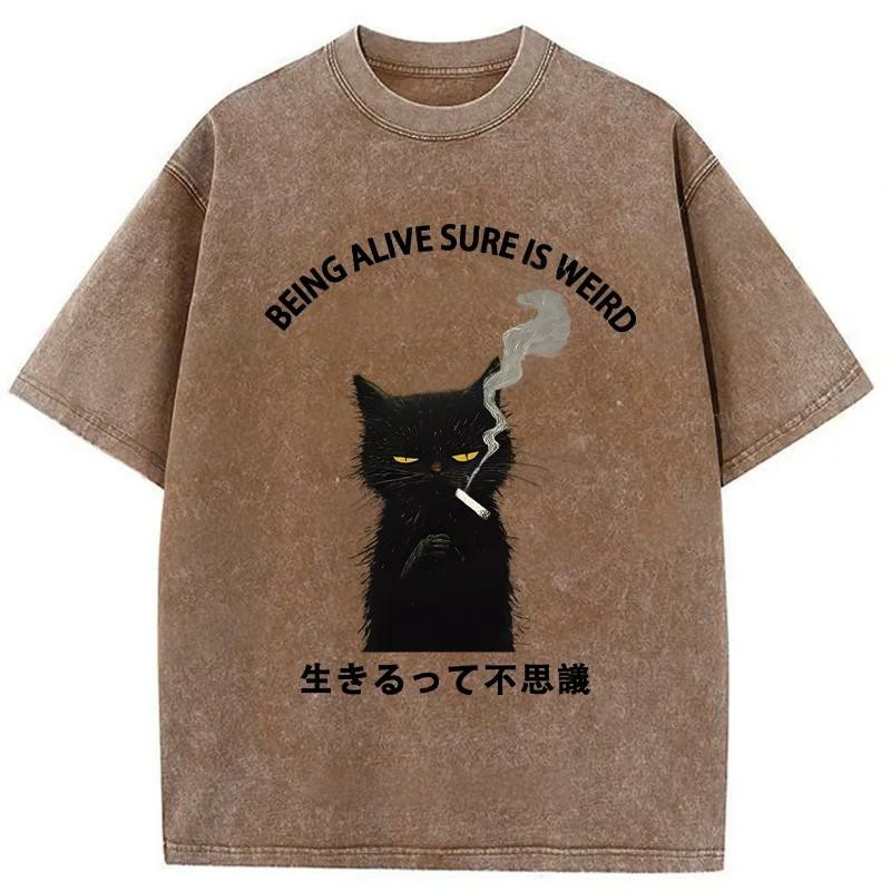 Modecanvas Being Alive Sure Is Weird Washed T-Shirt-modecanvas