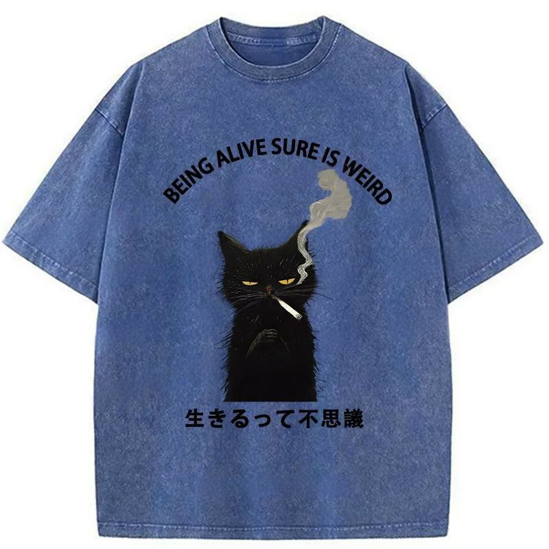 Modecanvas Being Alive Sure Is Weird Washed T-Shirt-modecanvas