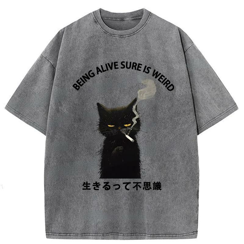 Modecanvas Being Alive Sure Is Weird Washed T-Shirt-modecanvas
