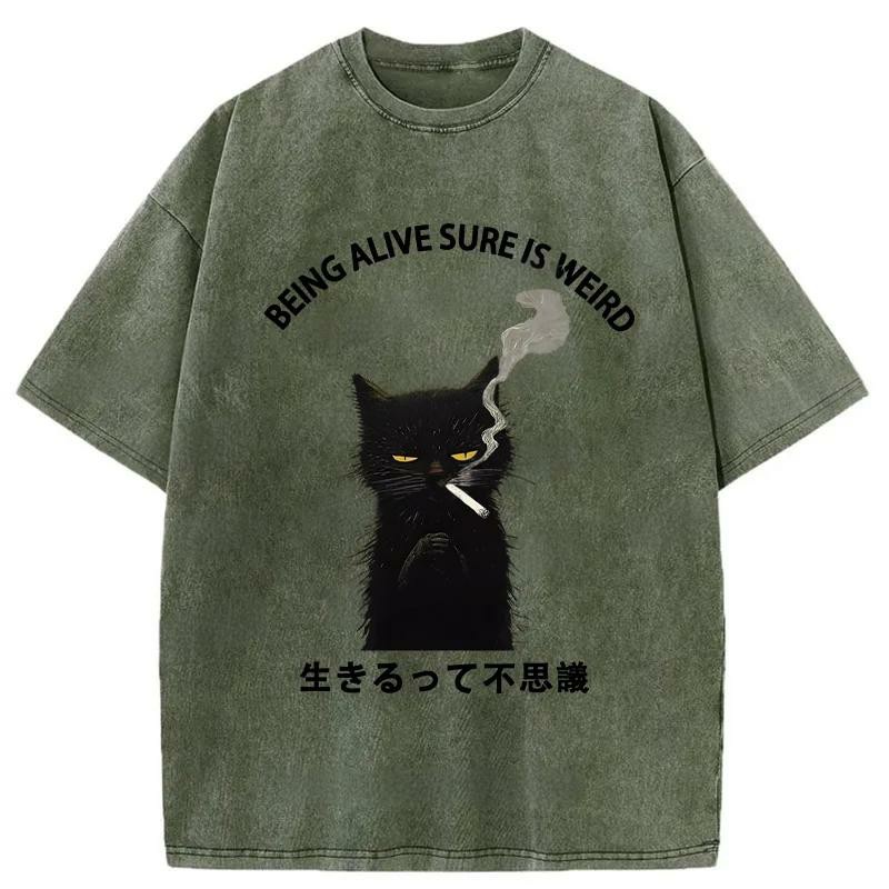 Modecanvas Being Alive Sure Is Weird Washed T-Shirt-modecanvas