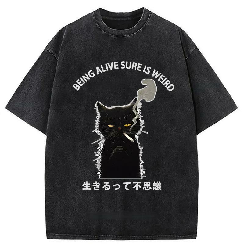 Modecanvas Being Alive Sure Is Weird Washed T-Shirt-modecanvas