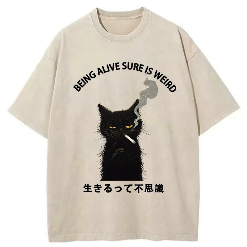 Modecanvas Being Alive Sure Is Weird Washed T-Shirt-modecanvas