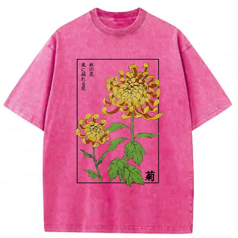 Modecanvas Retro Chrysanthemum Washed T-Shirt-modecanvas