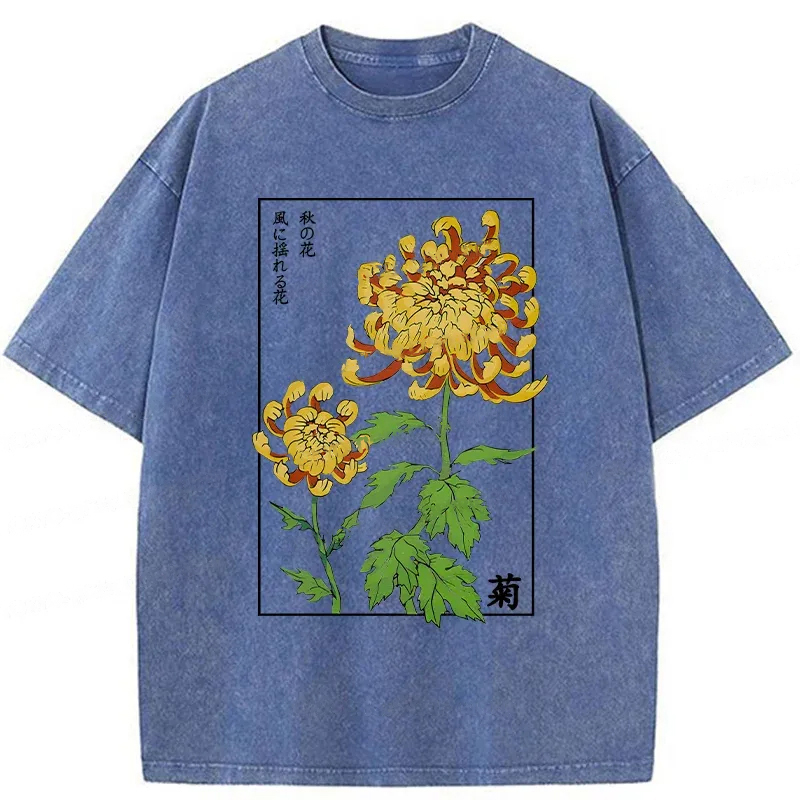 Modecanvas Retro Chrysanthemum Washed T-Shirt-modecanvas