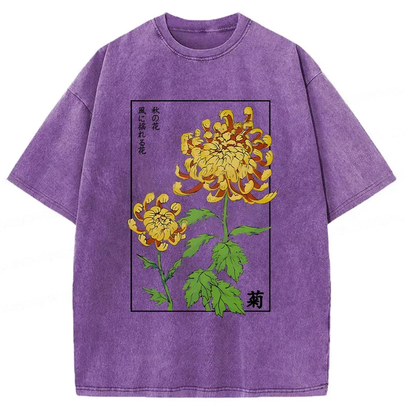 Modecanvas Retro Chrysanthemum Washed T-Shirt-modecanvas