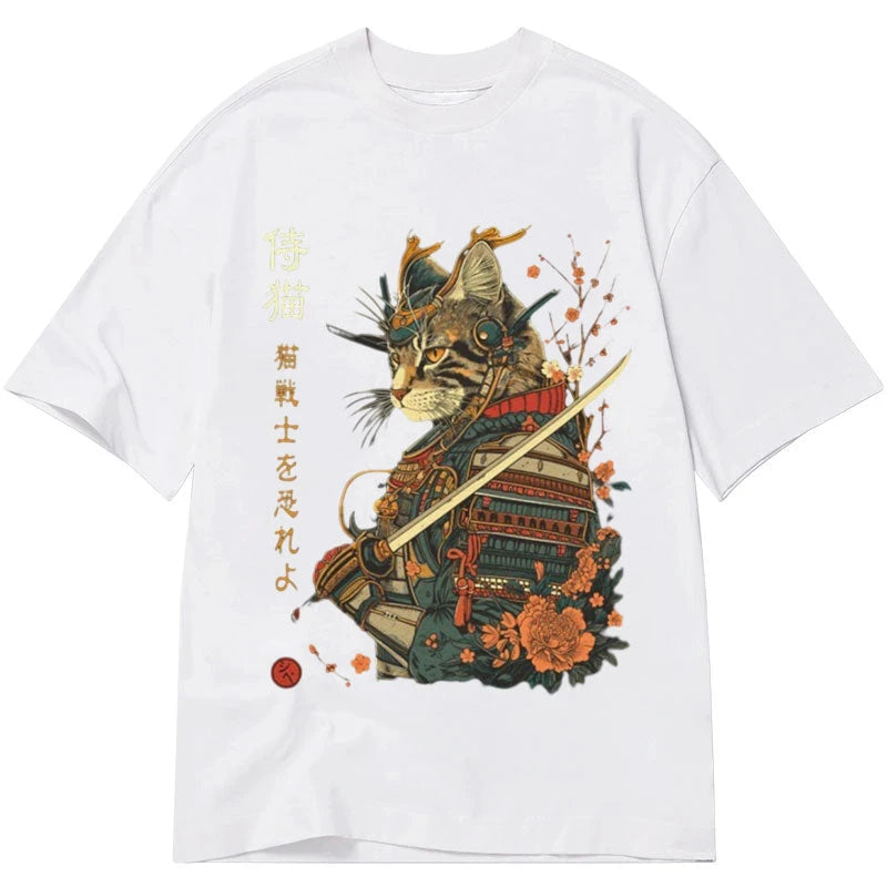 Modecanvas Cat Samurai Japanese Art DTG Printing Classic T-Shirt-modecanvas
