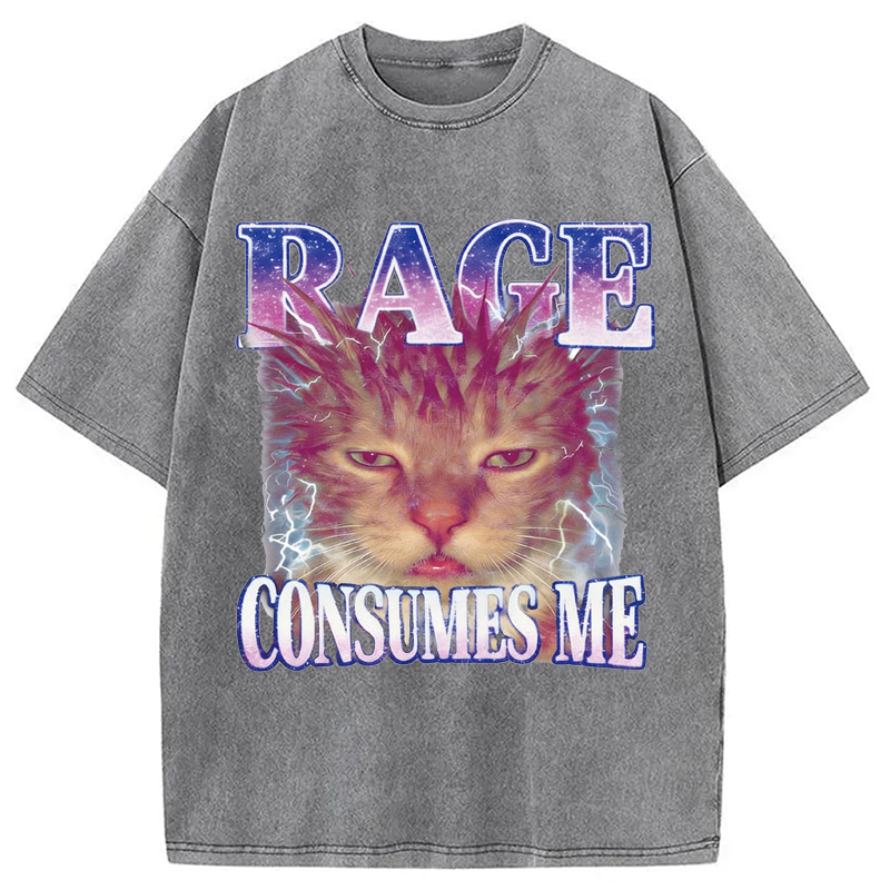 Modecanvas Rage Consumes Me Cat Funny Pet Meme DTG Printing Washed T-Shirt