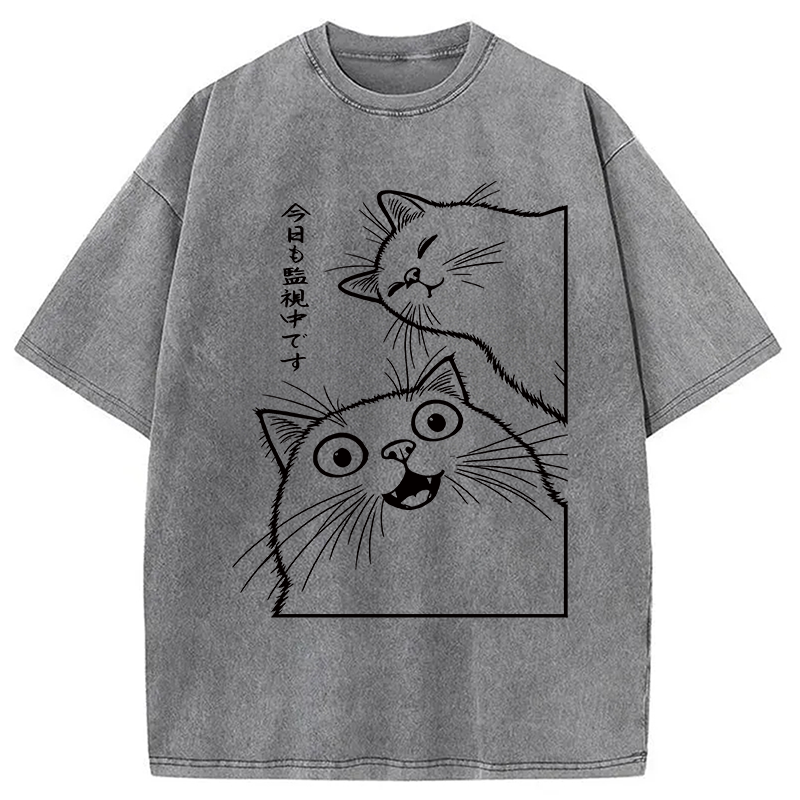 Modecanvas Two Cats Are Watching DTG Printing Washed T-Shirt