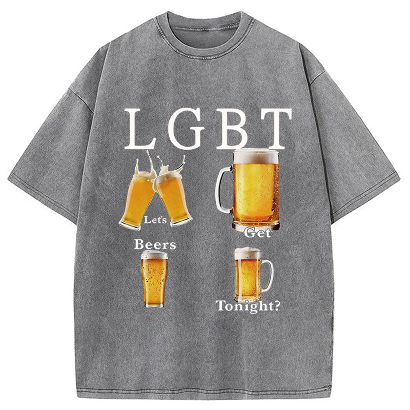 Modecanvas Lets Get Beers DTG Printing Washed T-Shirt-modecanvas