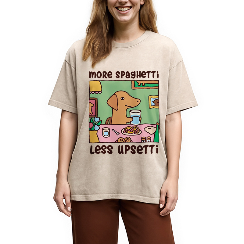 Modecanvas Doxie Eating Spaghetti Washed T-Shirt